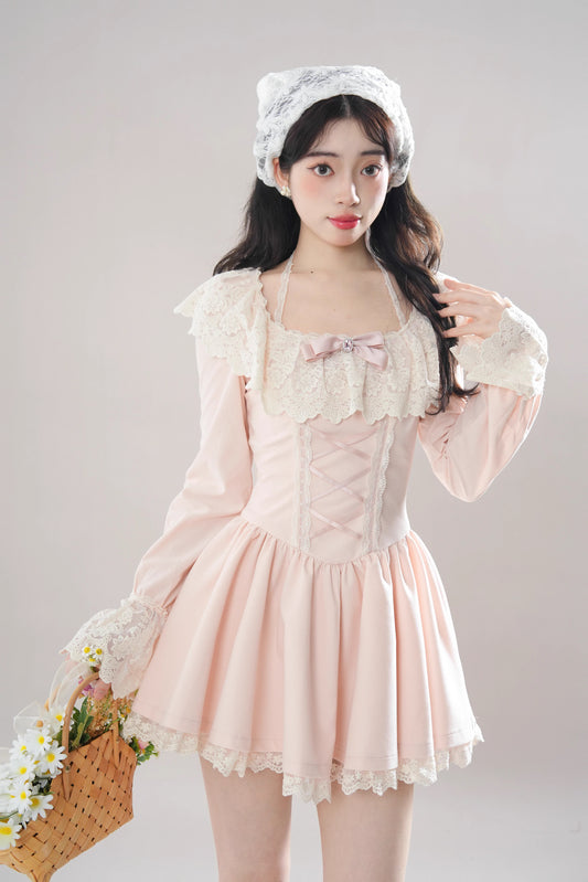 Ballet Lace Up Mini Dress (Pink)