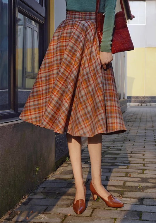 Maple Plaid Midi Circle Skirt (Multicolor)