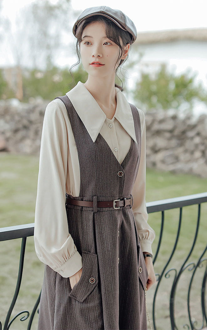 Traveller's Pinstripe Pinafore Set (3 Colors)