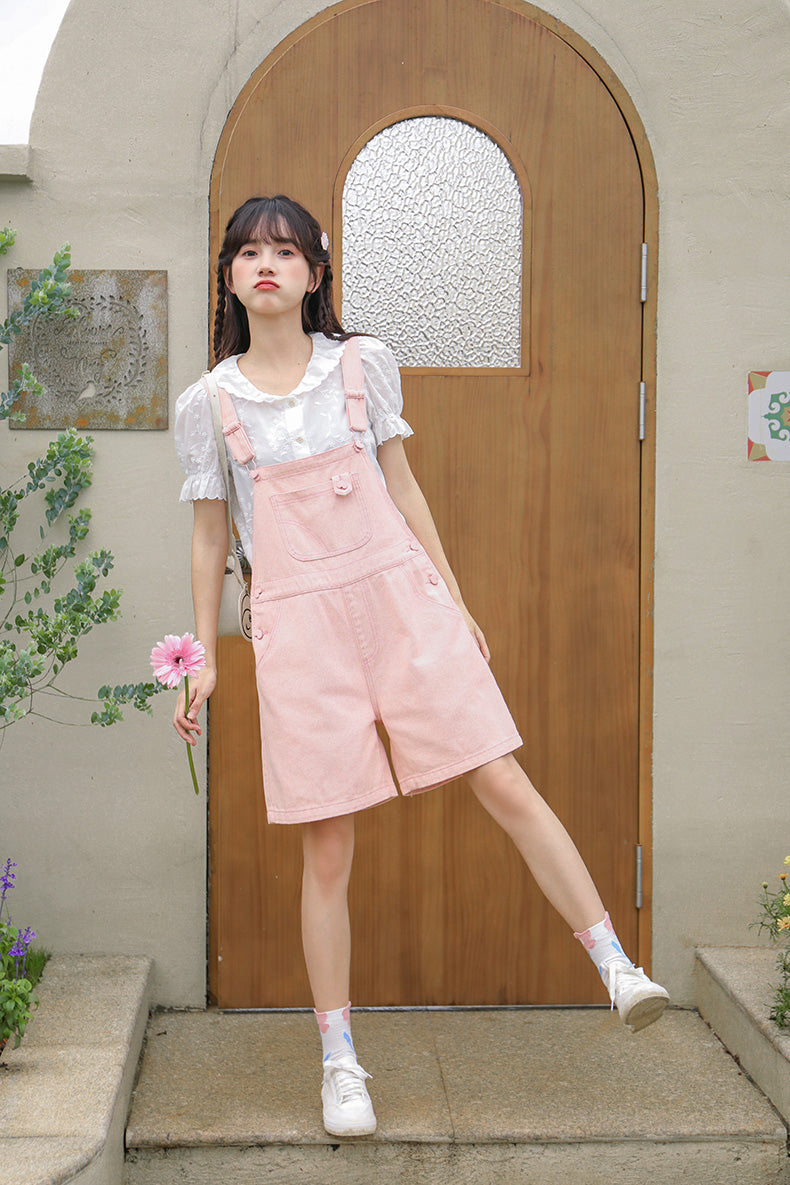 Sweet Heart Short Overalls (Pink)