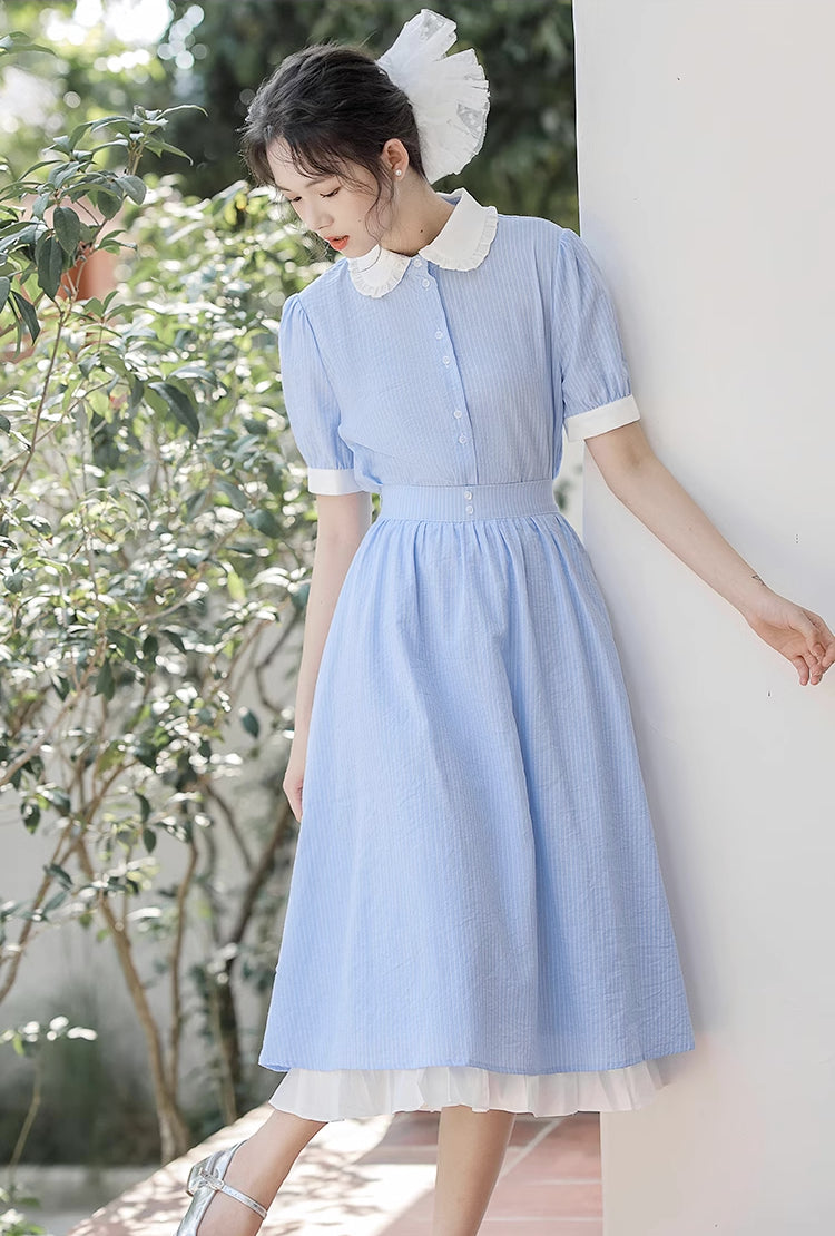 Alice Pinstripe Two-Piece Set (Blue)