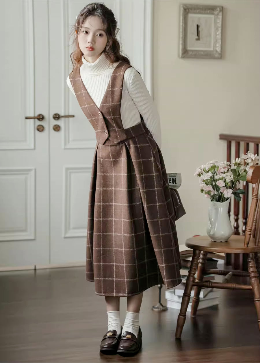 Plaid Vest Pinafore Dress (3 Colors)