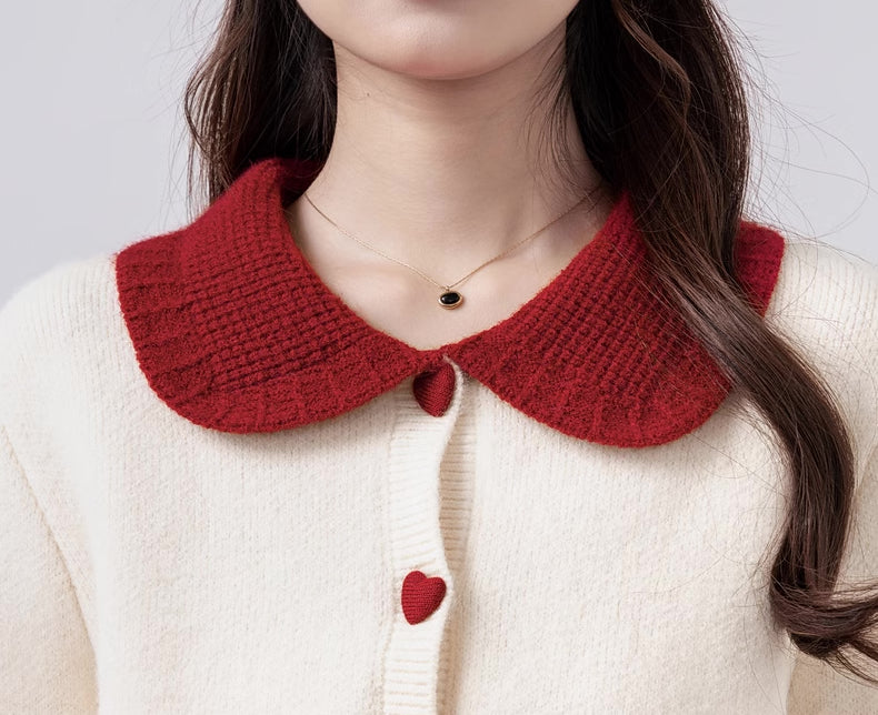 Sweetheart Cropped Cardigan (White/Red)