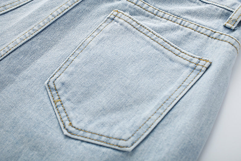 Daisy Chain Embroidered Shorts (Light Denim)