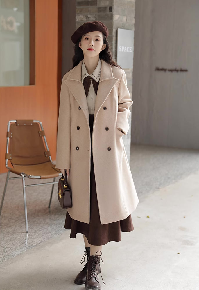 Corduroy Suede Suspender Skirt / Blouse (Brown)