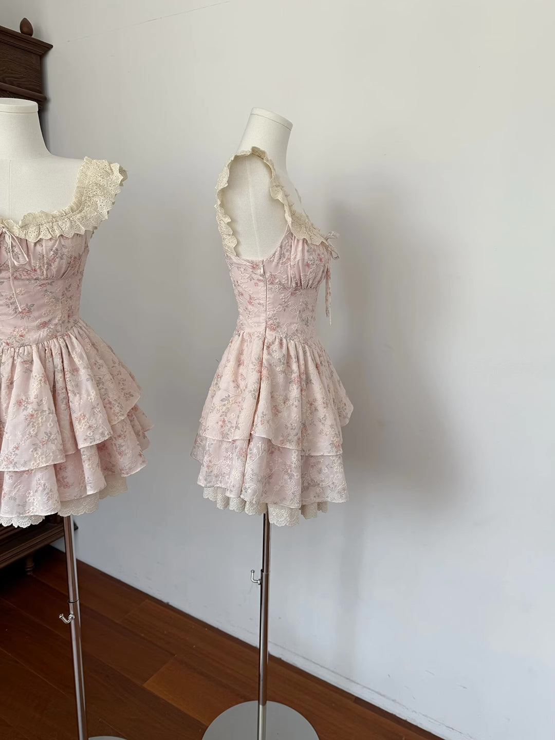 Floral Broderie Flutter Sleeve Mini Dress (Pink)