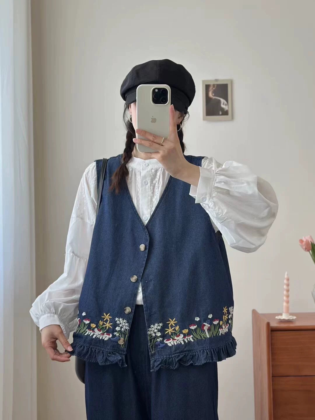 Forest Floor Embroidered Denim Vest (2 Colors)
