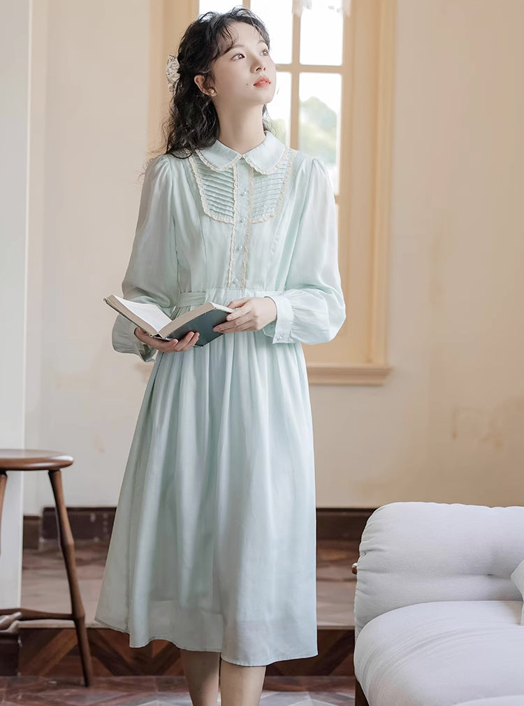 Sunday Tea Long Sleeve Midi Dress (Mint)