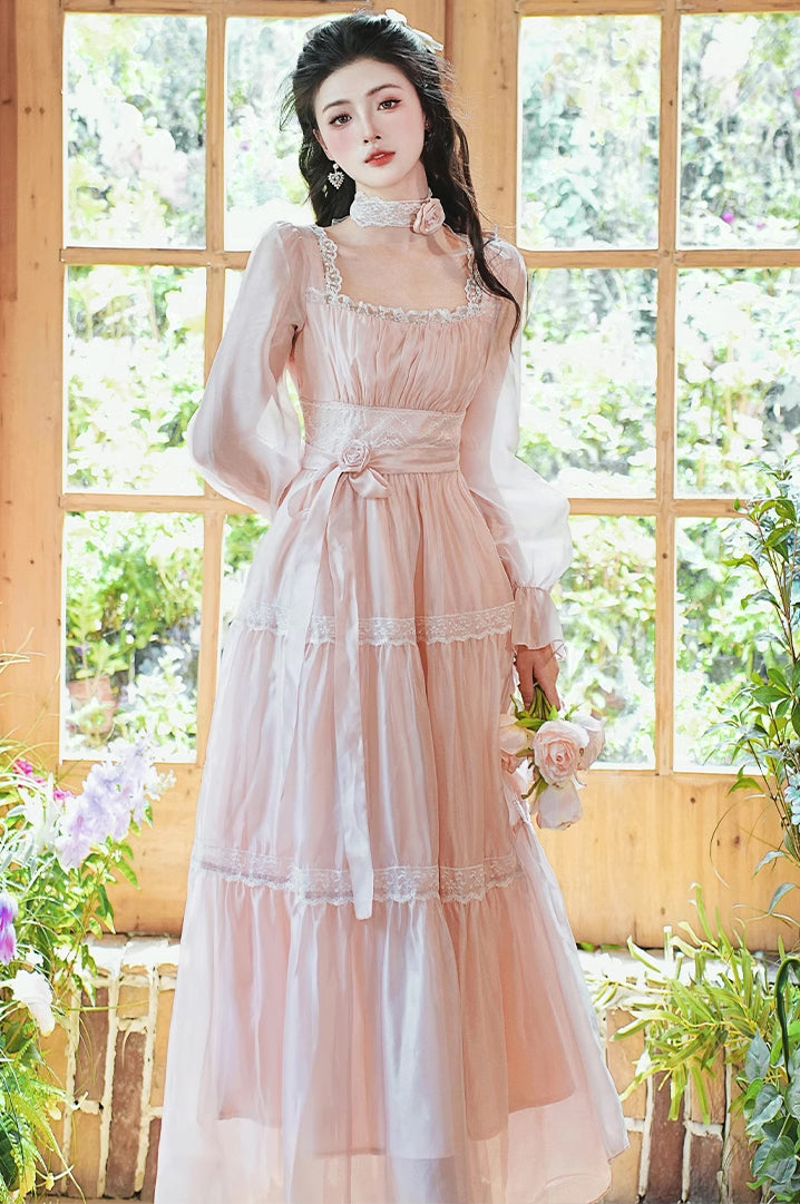 Rose Princess Organza Midi Dress (Pink)