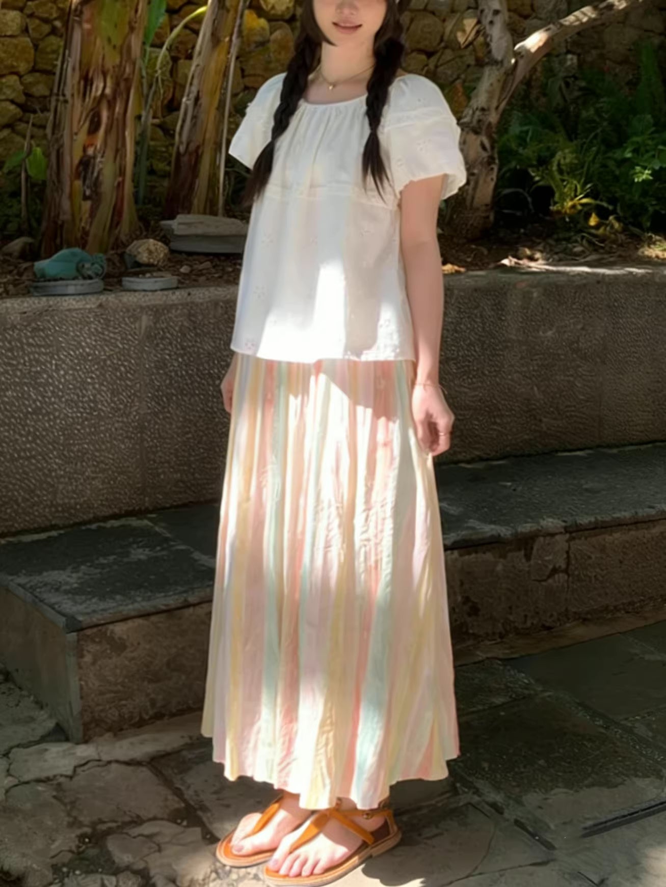 Sorbet Stripe Midi Skirt (Rainbow)