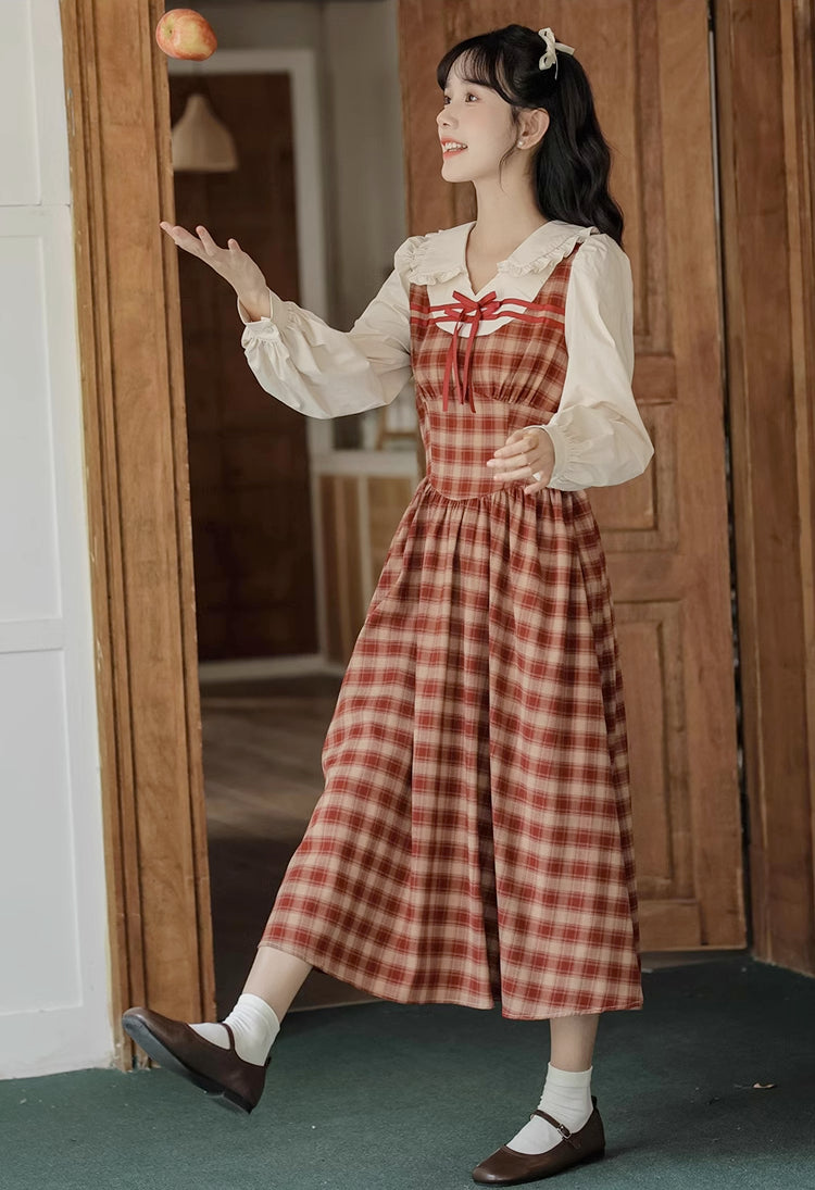 Apple Cider Plaid Twofer Dress (Red)