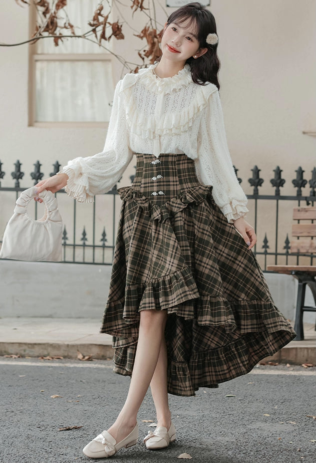 Ornate Lace Puff Sleeve Blouse (Cream)