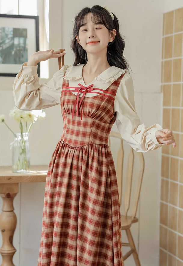 Apple Cider Plaid Twofer Dress (Red)