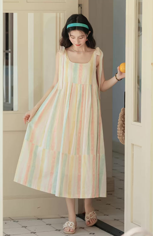 Sorbet Stripe Midi Dress (Rainbow)