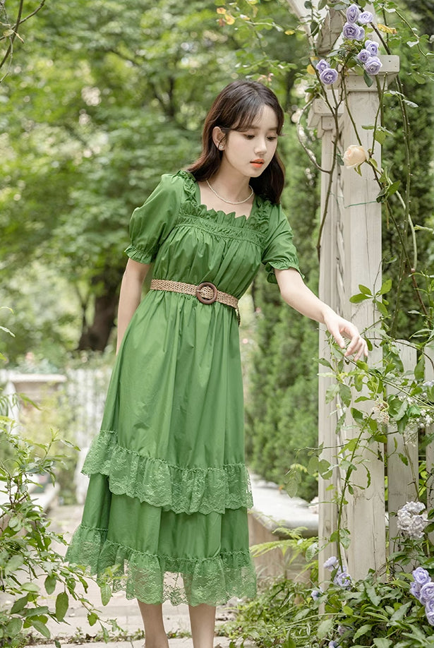 Forest Fairy Lace Midi Dress (Green)