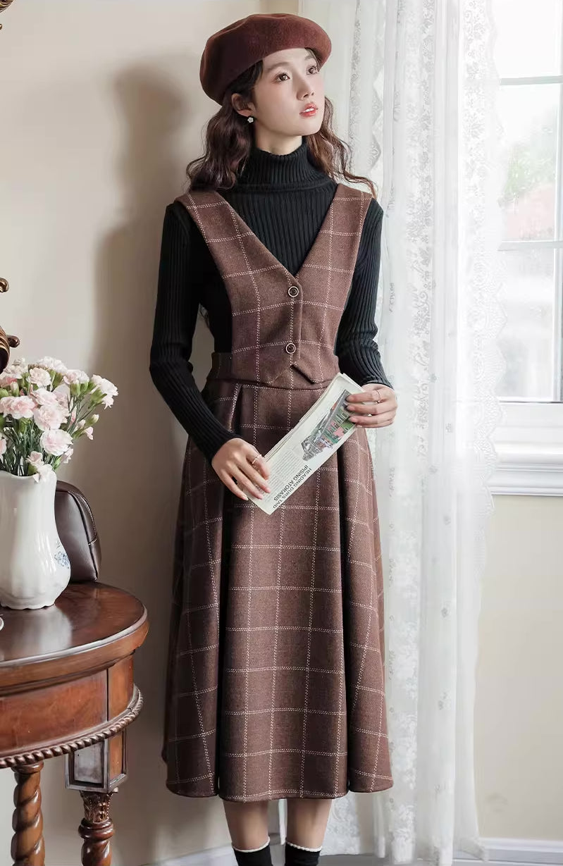 Plaid Vest Pinafore Dress (3 Colors)