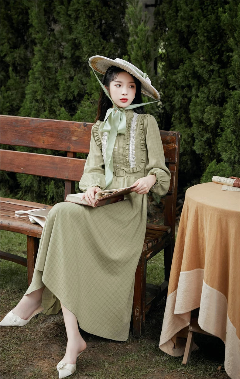Sophie Ruffle Plaid Midi Dress (Olive)
