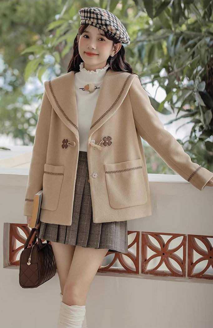 Flower Sailor Short Duffle Coat (Khaki)
