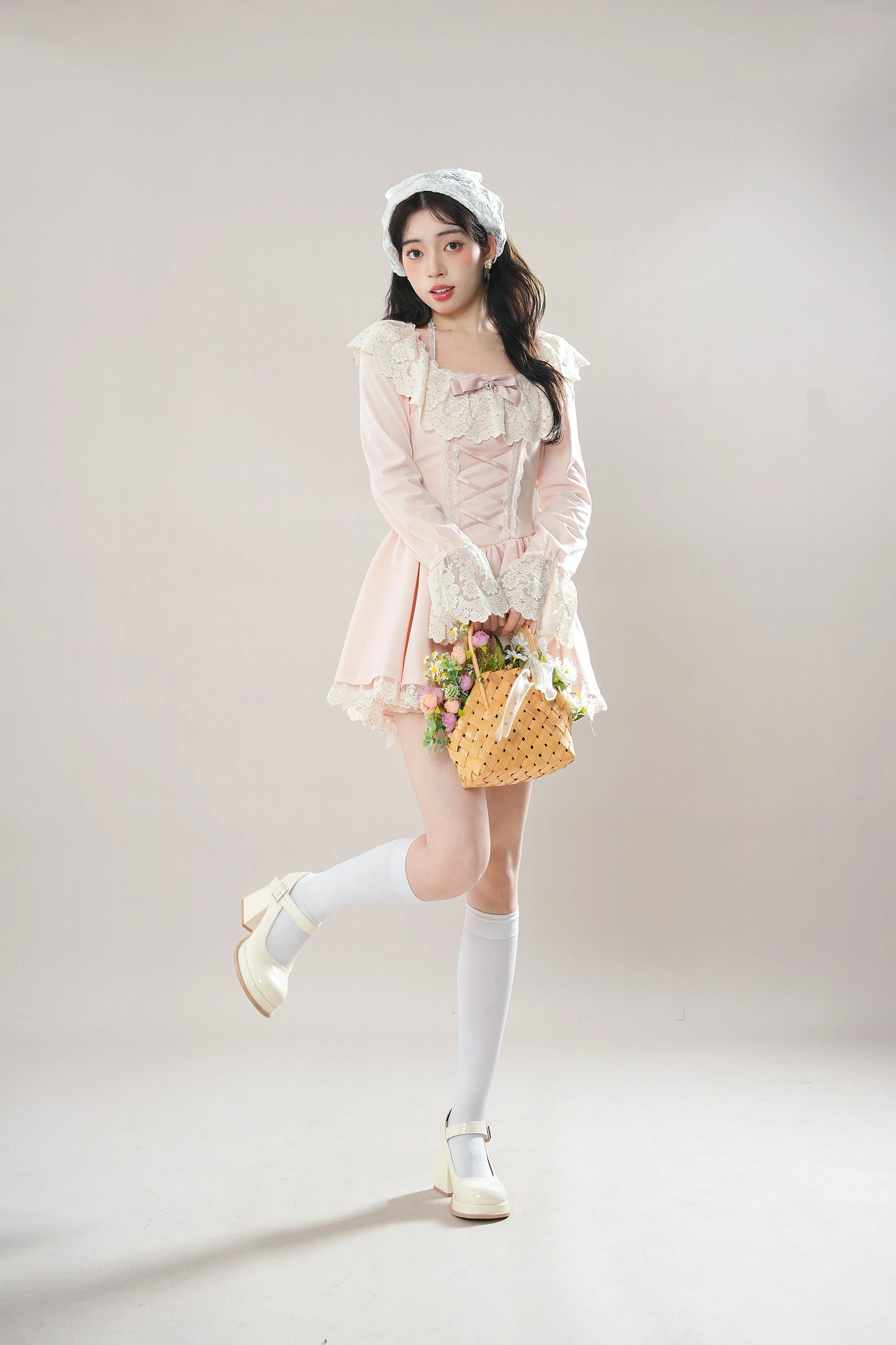 Ballet Lace Up Mini Dress (Pink)