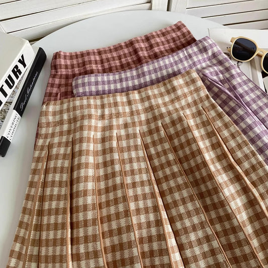 Gingham Knit Pleated Skirt (7 Colors)