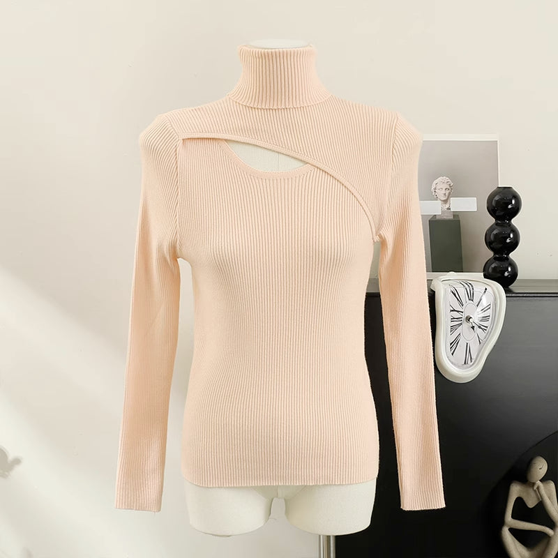 Cutout Ribbed Turtleneck Sweater (6 Colors)