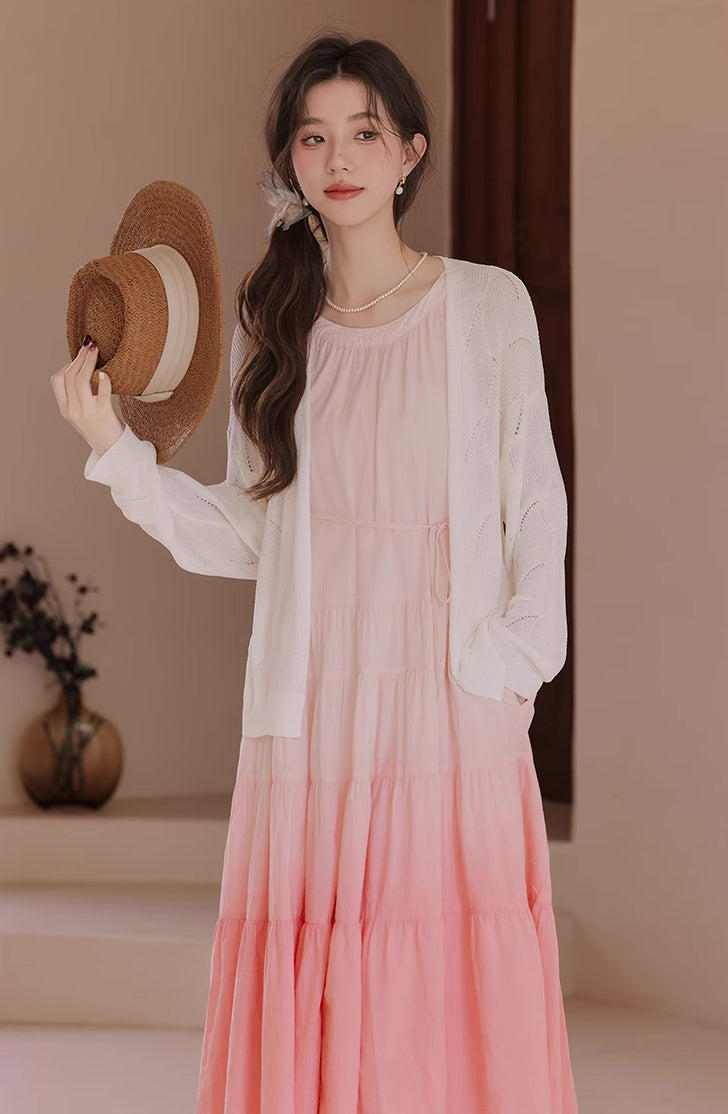 Ombre Halter Trapeze Midi Dress (Pink)