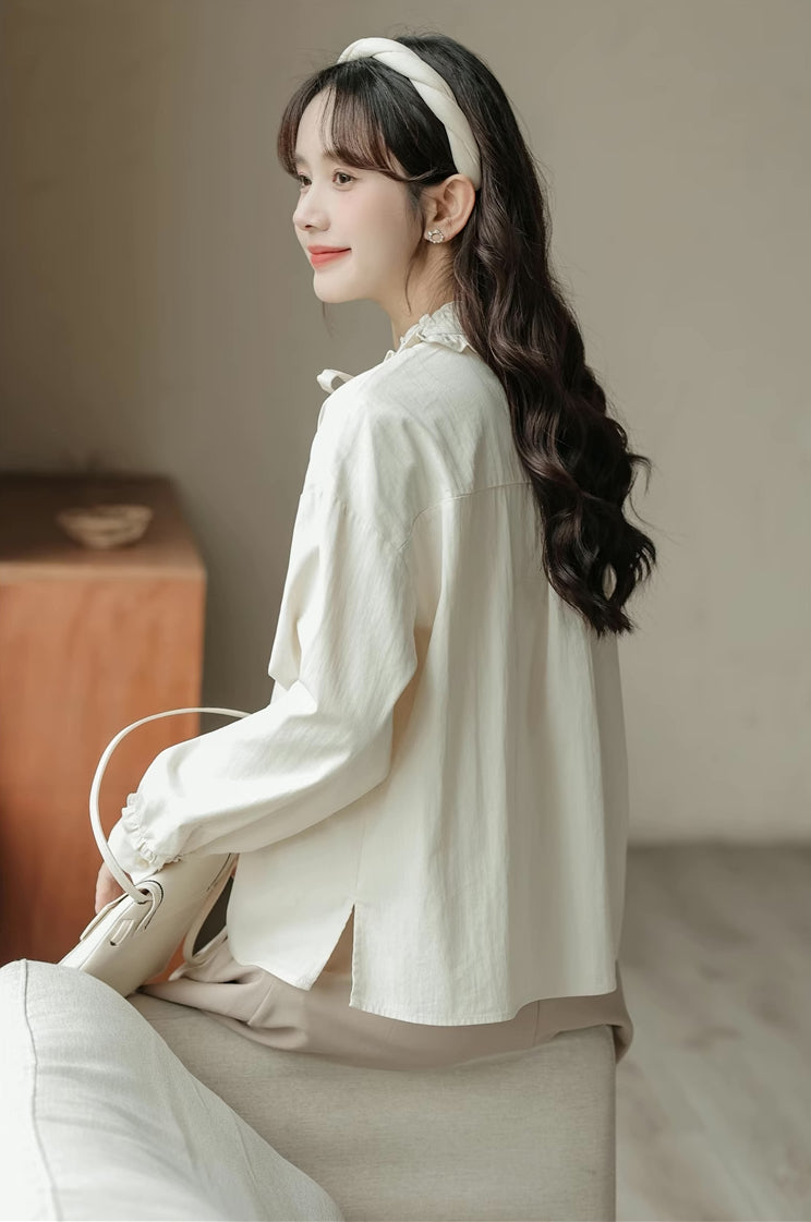 Ruffle Tie Blouse (Beige)