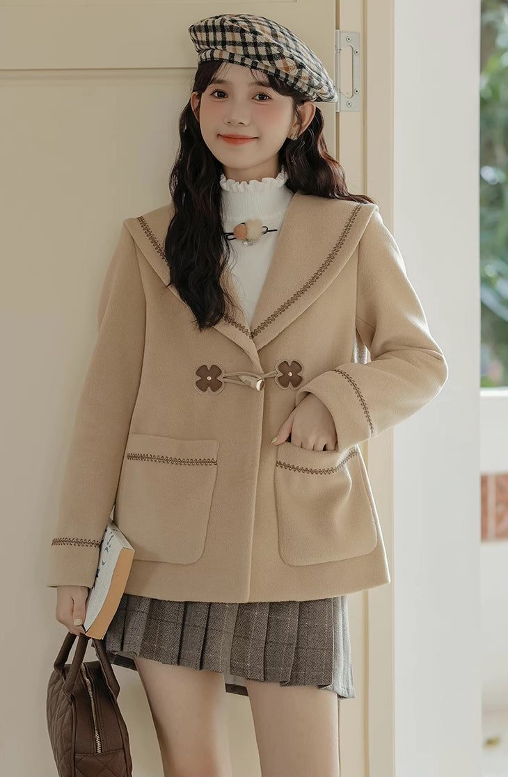Flower Sailor Short Duffle Coat (Khaki)