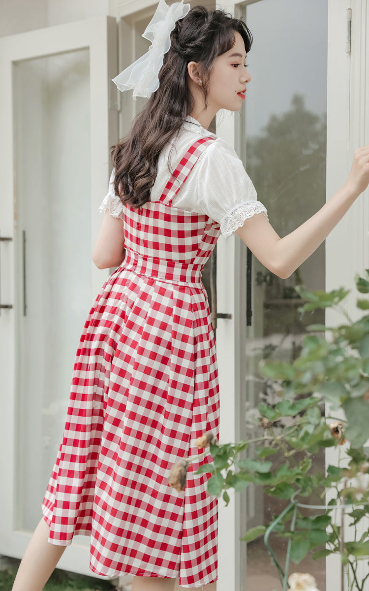 Gingham Picnic Cami Dress (Red)