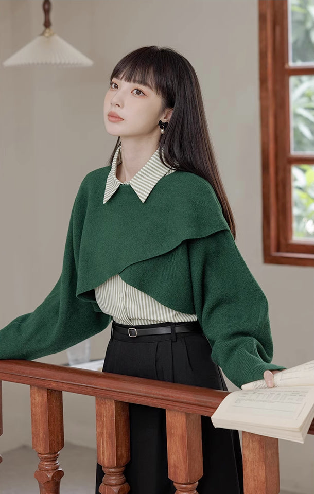 Criss Cross Cropped Throwover Sweater (Green)