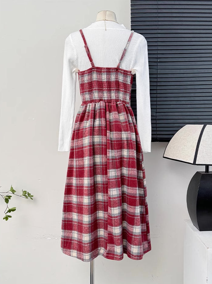 Fuzzy Plaid Midi Cami Dress (5 Colors)