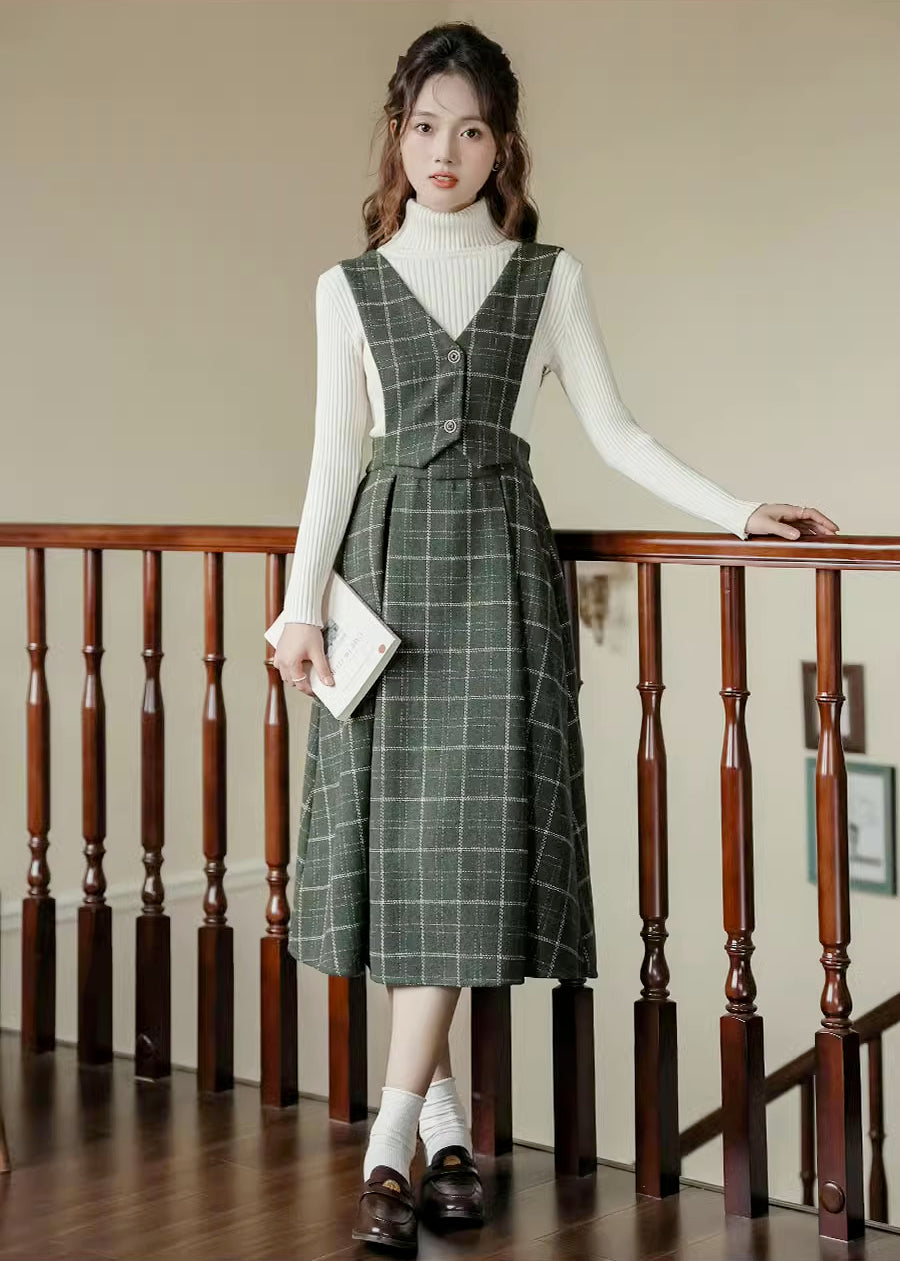 Plaid Vest Pinafore Dress (3 Colors)