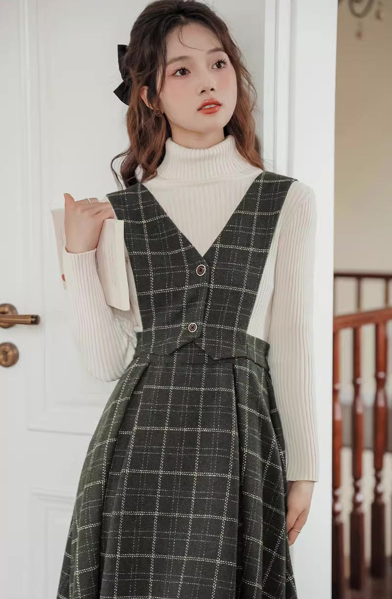 Plaid Vest Pinafore Dress (3 Colors)