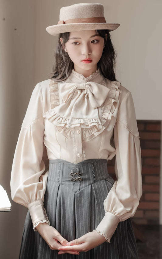 Victoria Ruffle Bow Blouse (Cream)