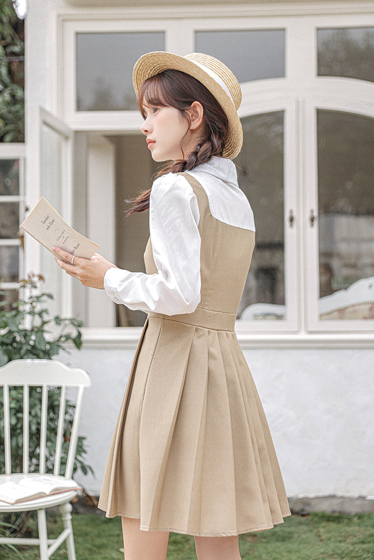 Journalist Prep Twofer Mini Dress (Khaki)
