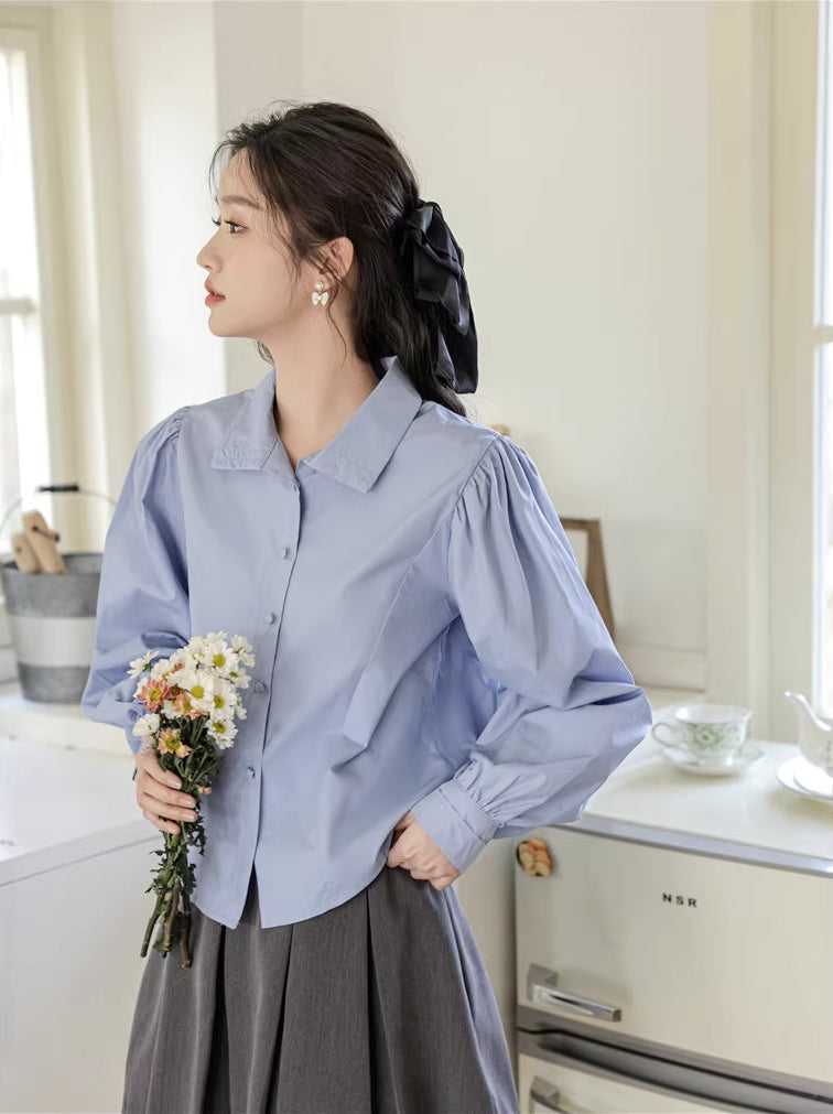 Basic Long Puff Sleeve Blouse (2 Colors)