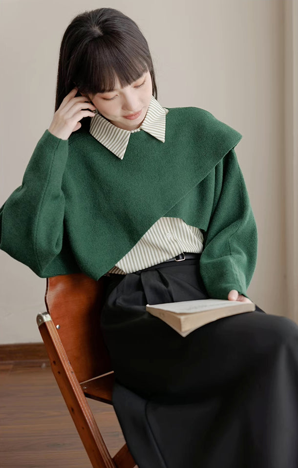 Criss Cross Cropped Throwover Sweater (Green)
