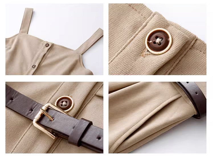 Suede Button Up Cami Pinafore Dress (4 Colors)