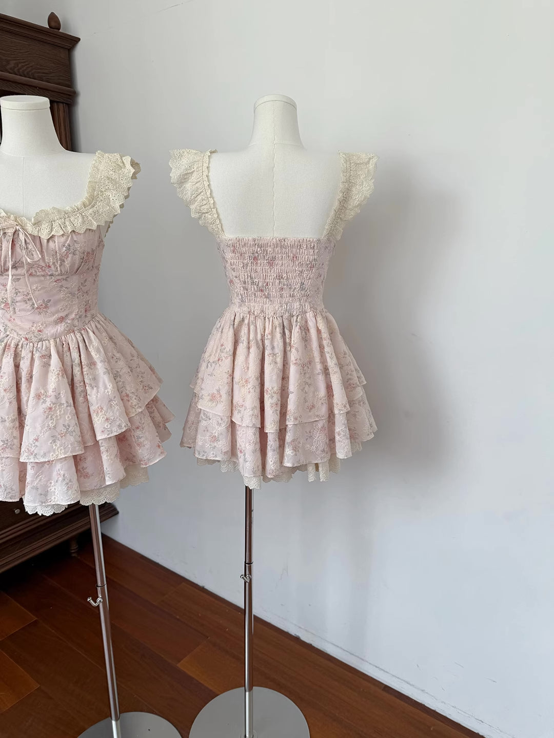 Floral Broderie Flutter Sleeve Mini Dress (Pink)