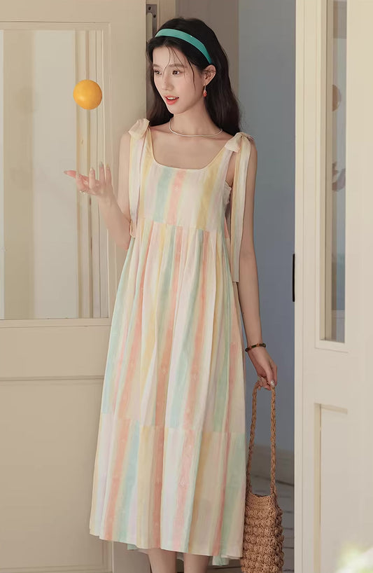 Sorbet Stripe Midi Dress (Rainbow)