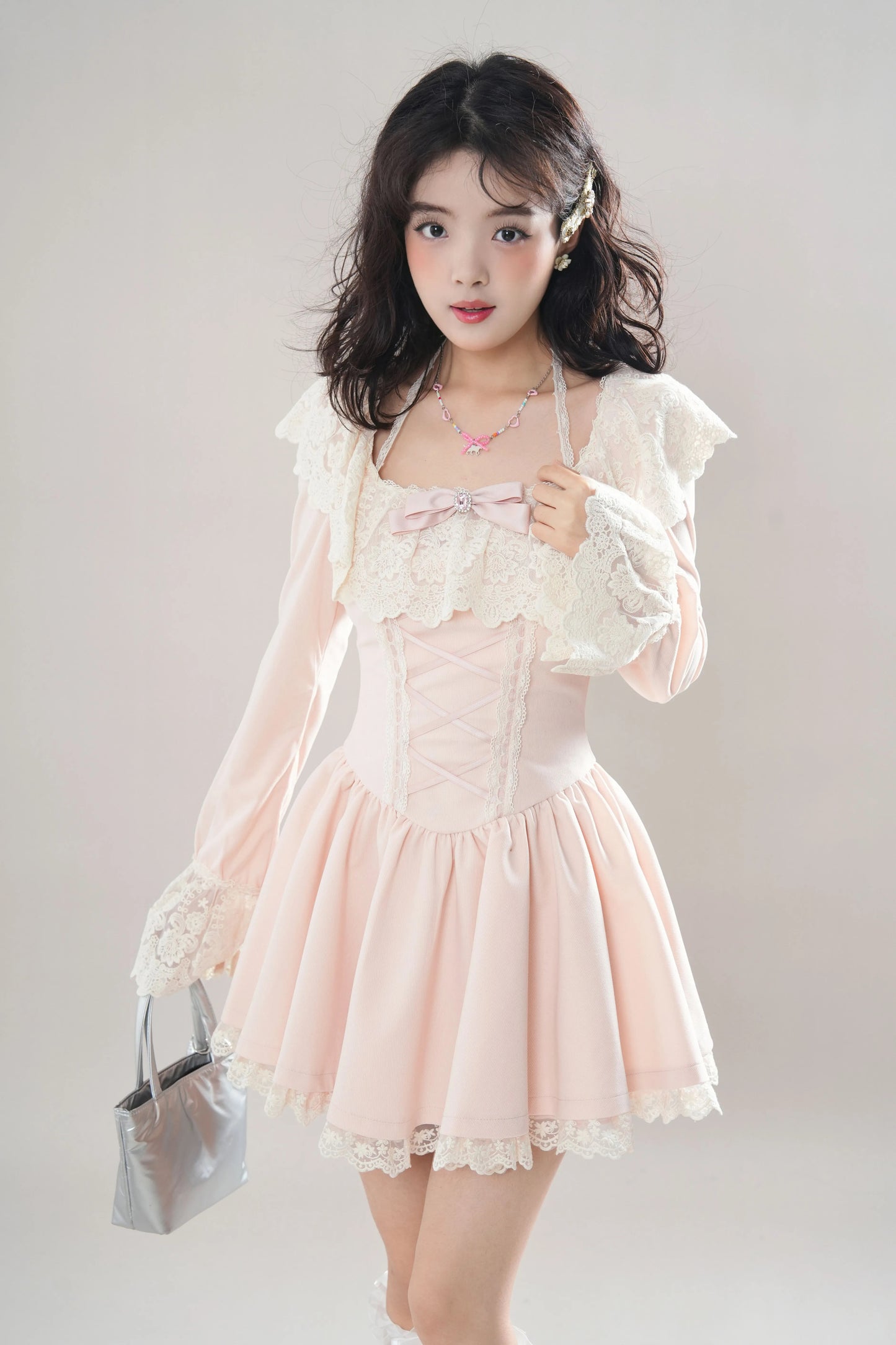 Ballet Lace Up Mini Dress (Pink)