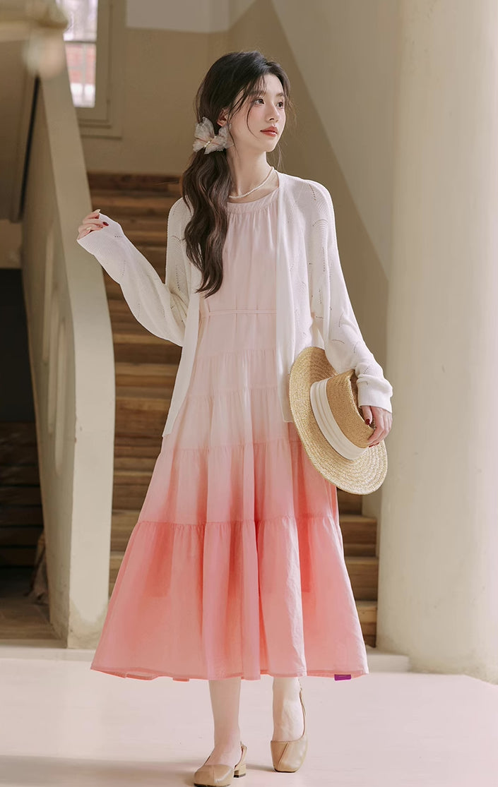 Ombre Halter Trapeze Midi Dress (Pink)