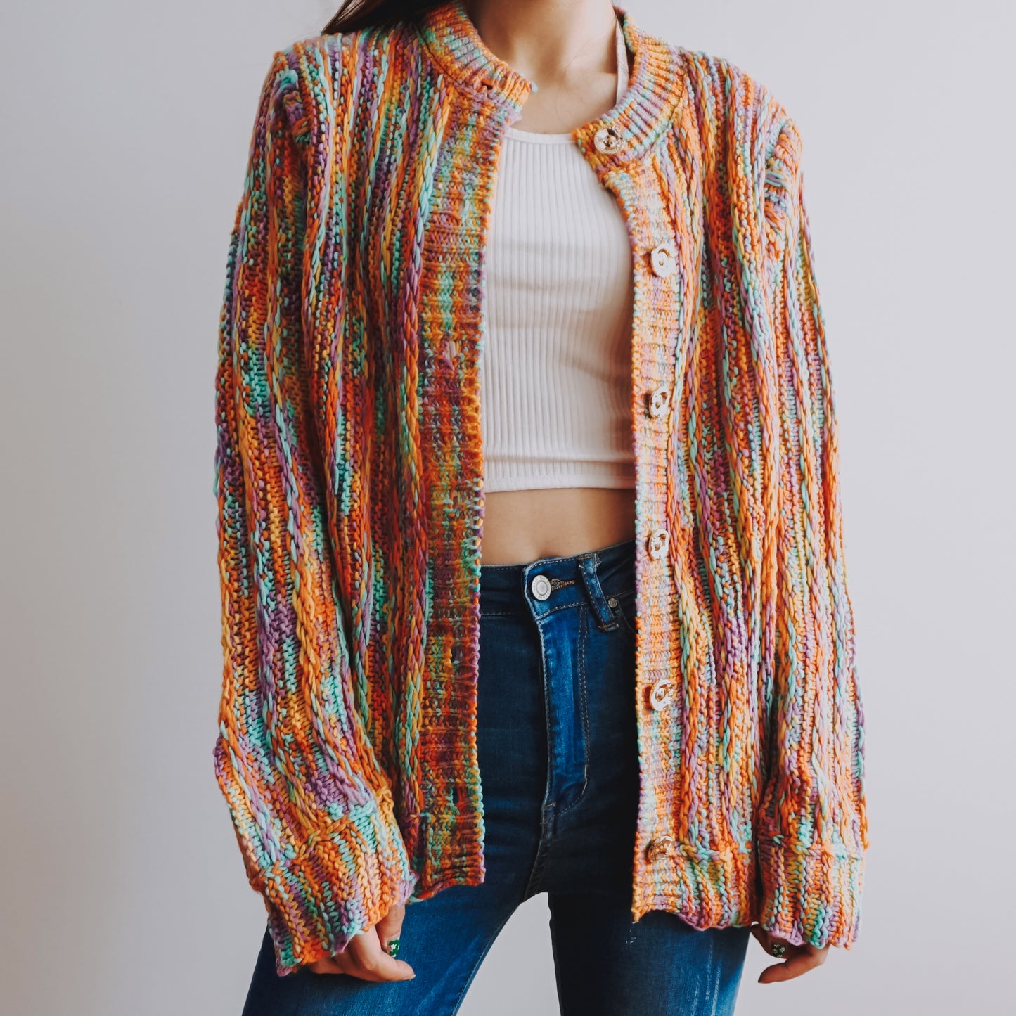 Marled Knit Grandma Cardigan (Rainbow)