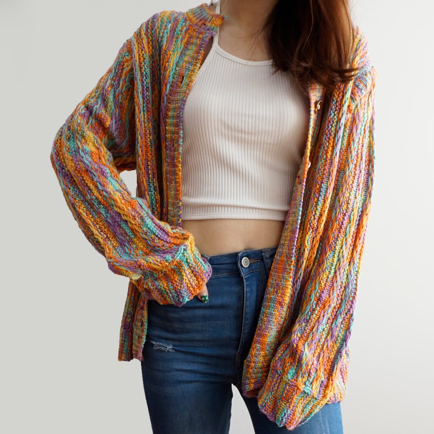 Marled Knit Grandma Cardigan (Rainbow)