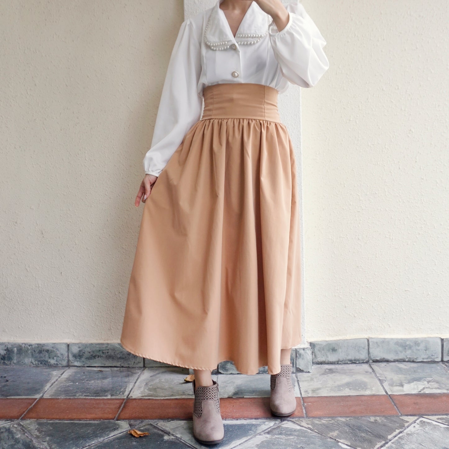 Lace Up Corset Midi Skirt (Khaki)