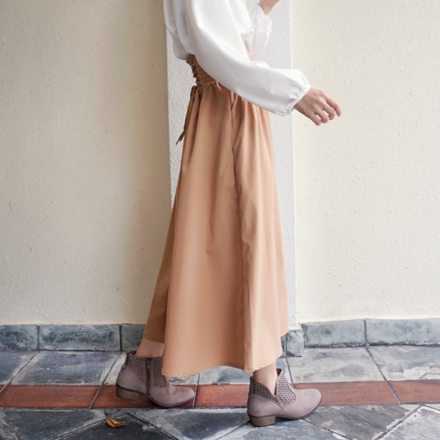 Lace Up Corset Midi Skirt (Khaki)