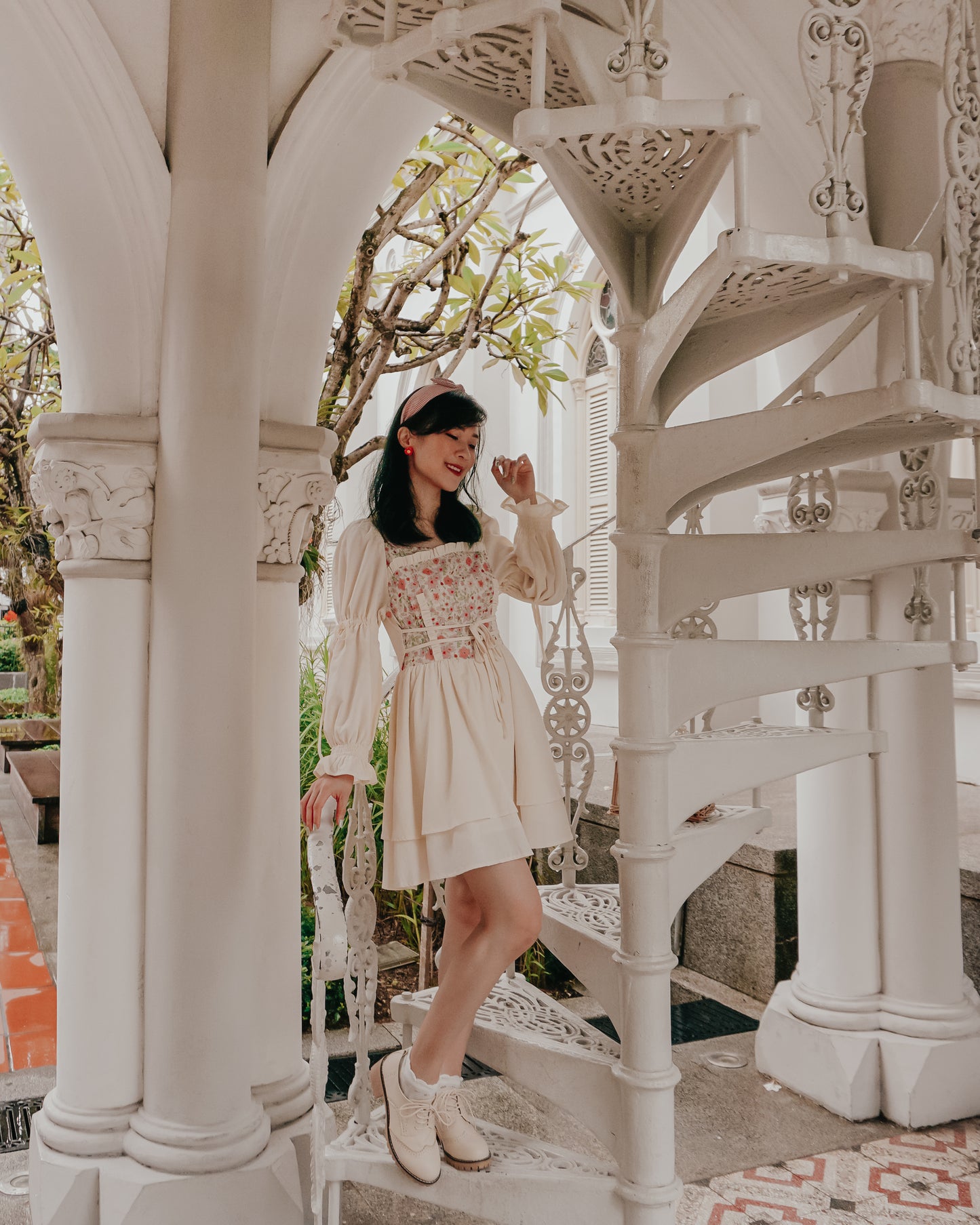 Florals In Bloom Ruffle Dress (Cream)