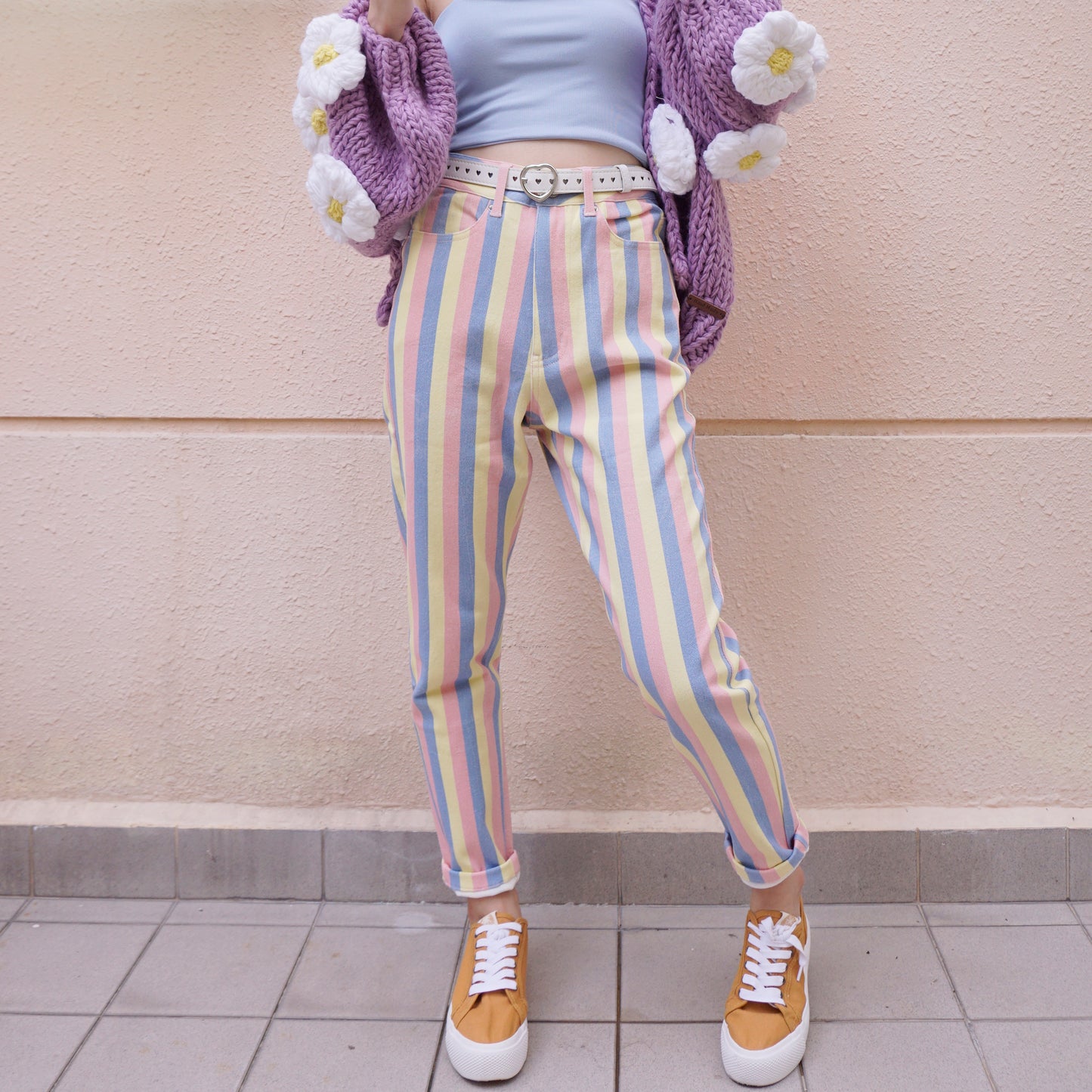 Candy Pastel Stripe Mom Jeans (Blue/Pink/Yellow)