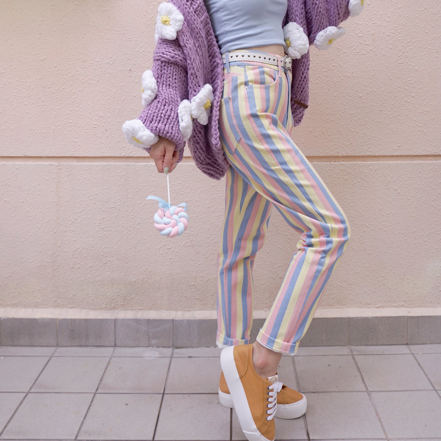 Candy Pastel Stripe Mom Jeans (Blue/Pink/Yellow)