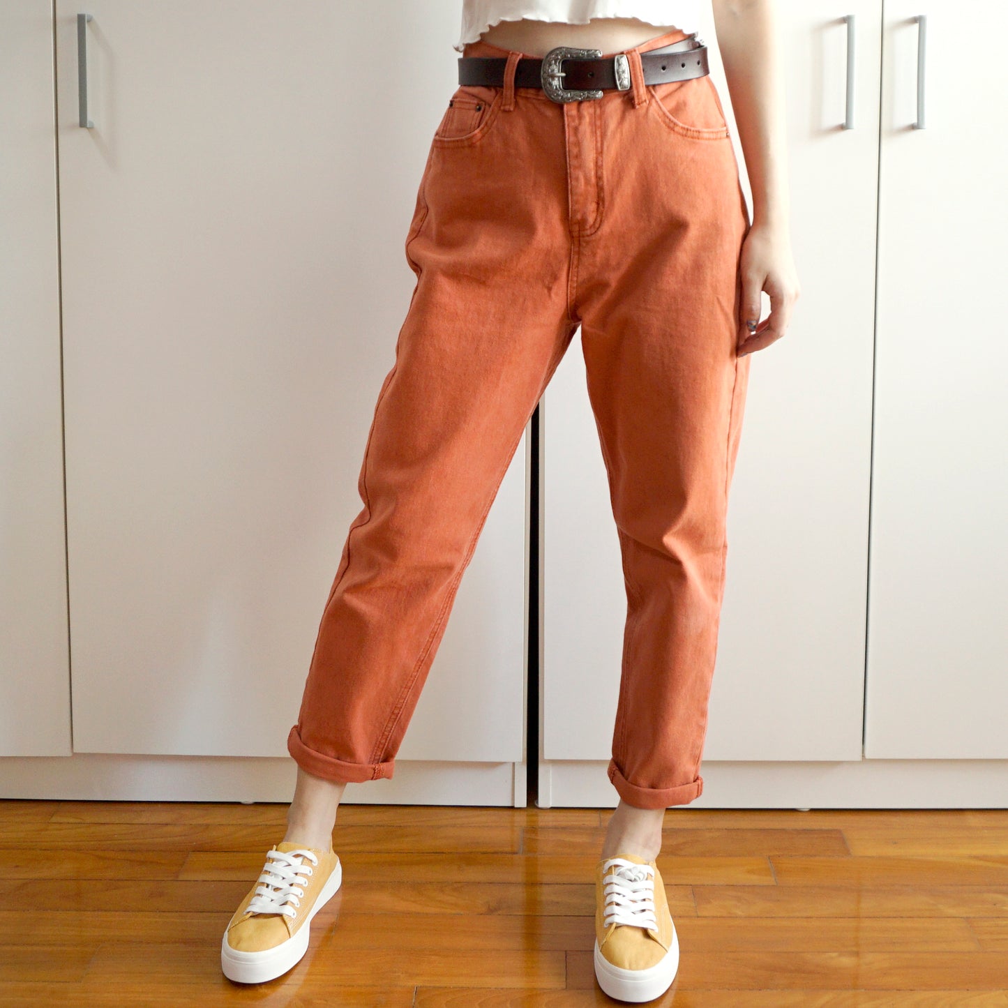High Waist Denim Mom Jeans (Rust Orange)